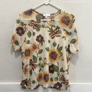 Jillian N Mesh Cream Floral Top Size Large Petite